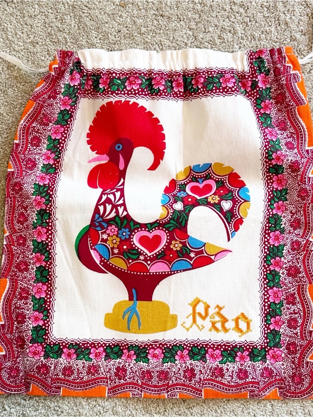 Handmade Portugal Rooster Bread Bag Galo Barcelos Bolsa de Pão Sturdy Drawstring - Picture 7 of 10